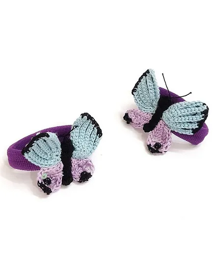 HAPPY THREADS Set Of 2 Crochet Butterfly Embellished Hair  Bands - Purple