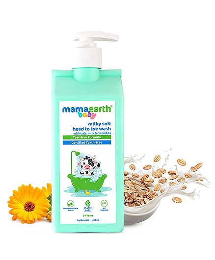 Mamaearth Baby Head to Toe Wash With Oats Milk Calendula for Babies 2 in 1 Tear Free Body Wash & Shampoo- 400 ml Online in India, Buy at Best Price from FirstCry.com - 15301263
