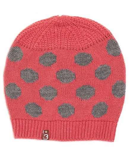 BHARATASYA Polka Dots Designed Knitted Woolen Beanie Cap  - Pink