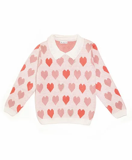BHARATASYA Full Sleeves Heart Designed & Pearl Embellished Pullover - Pink