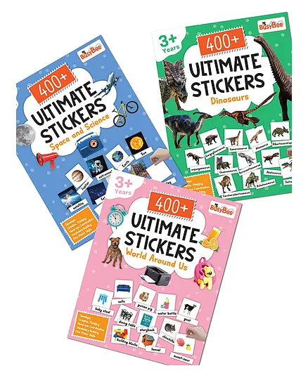 1200+ Ultimate Stickers Books (Set of 3) - Space and Science Dinosaurs World Around Us for 3+ Years Kids