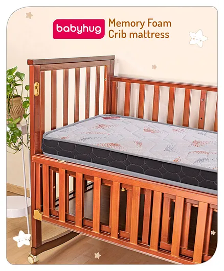 Babyhug Quilted Covered Memory Foam Plush Baby Mattress Grey