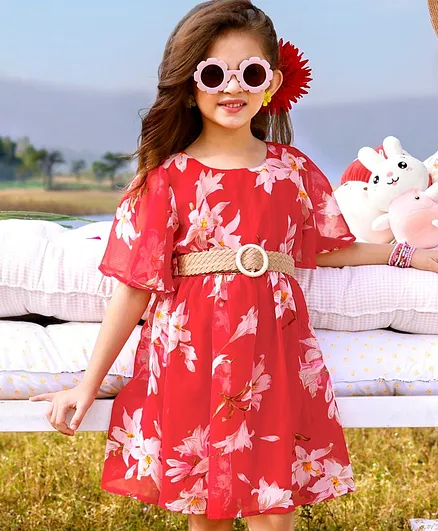 Buy Hola Bonita Woven Half Sleeves Knee Length Floral Printed