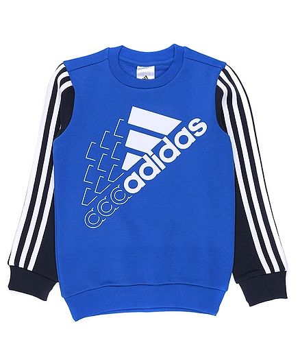 Adidas Kids Cotton Full Sleeves Sports Sweatshirt Logo Print- Blue