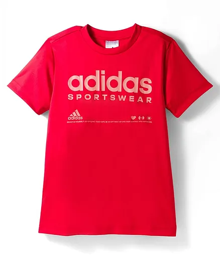 Adidas Kids Woven Half Sleeves T-Shirt Logo Print Red Online in