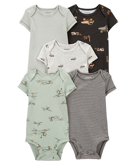 Carter's Half Sleeves Onesies Vehicle Print Pack of 5 - Multicolour