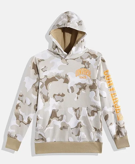 Converse Full Sleeves Placement Brand Name Printed & Camouflage Detailed Hooded Sweatshirt -  Khaki Brown