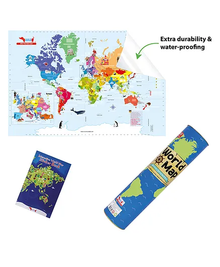 Cocomoco Kids World Map with Reusable Stickers Activity Kit