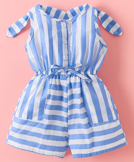 Kookie Kids Sleeveless  Stripes Jumpsuit- Blue