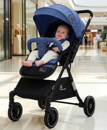 R for Rabbit Street Smart Nova Stylish Baby Stroller | Pram with Reversible Handle, One Hand Fold Mechanism for 0-3 Years Boy & Girl (Blue Black)