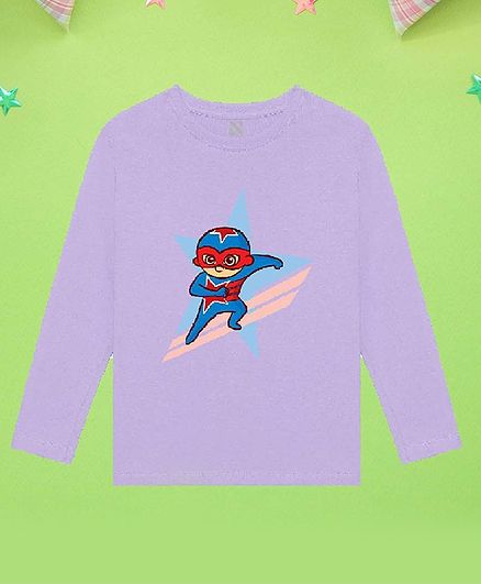 NUSYL Full Sleeves Star & Superhero Printed Tee - Lilac