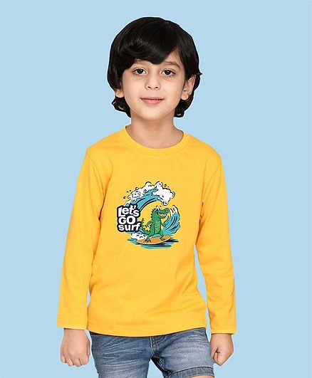 NUSYL Full Sleeves Crocodile Surfer Printed Tee - Yellow