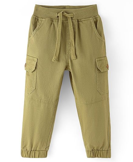 Babyhug Cotton Lycra Woven Full Length Stretchable Solid Pant - Light Green