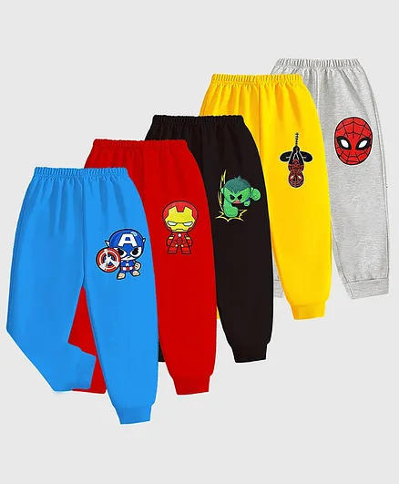 KUCHIPOO Pack Of 5 Marvels Featuring Avengers Printed Track Pants -  Multi Colour