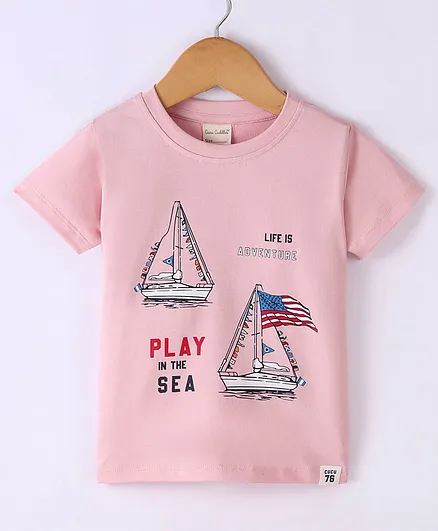 CUCUMBER Sinker Half Sleeves T-Shirt Boats Print - Pink