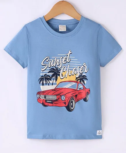 CUCUMBER Sinker Half Sleeves T-Shirt Car Print - Waterfall Blue