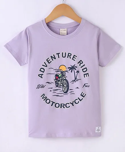 CUCUMBER Sinker Half Sleeves T-Shirt Motor Bike Print - Lilac