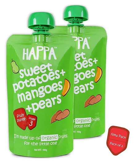 Happa Organic Sweet Potato Pear & Mangoes Fruit & Vegetable Puree Stage 3 Pack of 2 - 100 grams Each