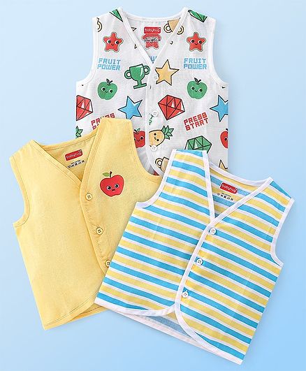 Babyhug 100% Cotton Woven Sleeveless Jhablas Striped & Apple Print Pack of 3 - Multicolour