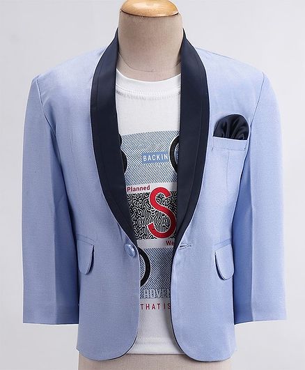 Rikidoos Full Sleeves Solid Blazer With Abstract Printed Tee - Blue & White