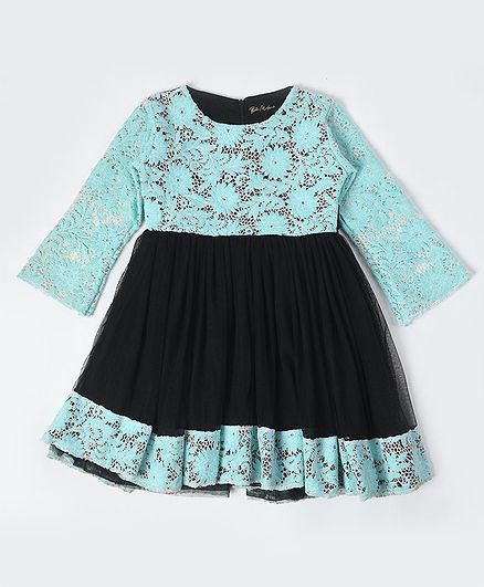 Bella Moda Full Sleeves Floral Thread Work Embroidered Dress - Sky Blue