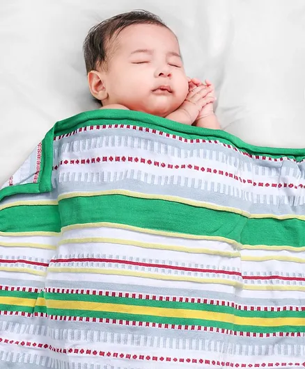 Babyhug Premium Cotton Torva All Season Knitted Blanket - Green & Blue