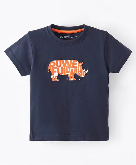 Buy Doreme Single Jersey Knit Half Sleeves T-Shirt Rhino Print Navy Blue  for Boys (6-7 Years) Online in India, Shop at 16236485