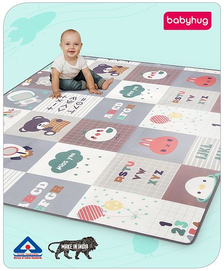 Babyhug Premium Double Sided Reversible Colorful Educational Theme Waterproof Play Mat L 180 x B 150 cm| Mat Thickness 6 mm| Learn & Crawl Mat for 0-4 Years Kids| Foldable Soft Foam Floor Mat, Anti-Slip & Waterproof Play Mat| BIS Certified