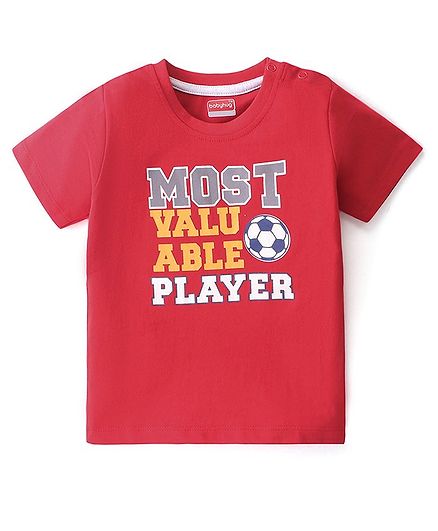 Babyhug Cotton Knit  Half Sleeves T-Shirt with Text Graphics - Red