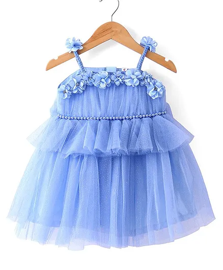 Buy Babyhug Woven Sleeveless Shimmered Ruffled Party Frock with