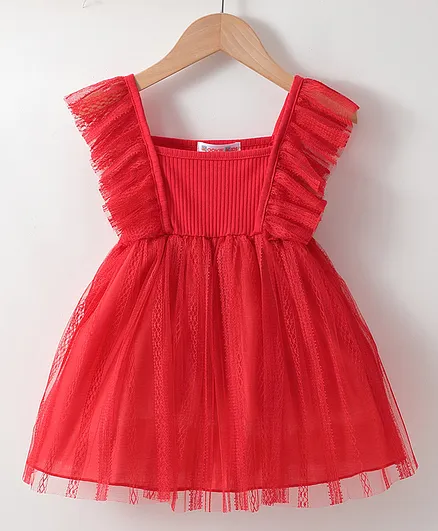 Kookie Kids Sleeveless Lace Detailing Frock - Red