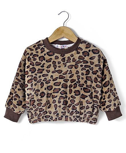 Kookie Kids Full Sleeves Sweatshirt With Leopard Design - Brown