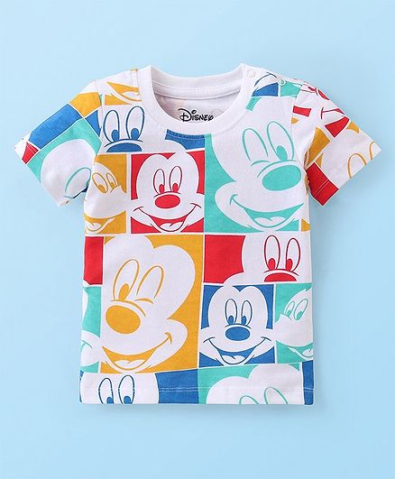 Babyhug Disney Cotton Half Sleeves T-Shirt With Mickey Mouse Family Print - Multicolour