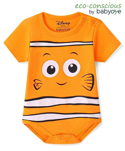 Babyoye Disney Interlock Cotton Half Sleeves Onesie with Finding Nemo Graphics - Orange