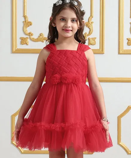 Buy Mark Mia Sleeveless Party Frock with Floral Applique Red for Girls  (4-5 Years) Online in India, Shop at 16840835