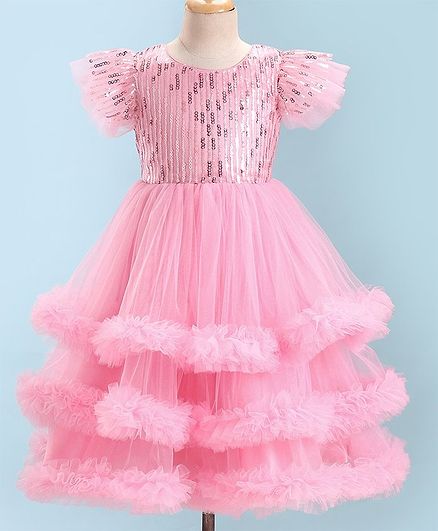 Mark & Mia Half Sleeves Party Frock With Sequin Detailing - Pink