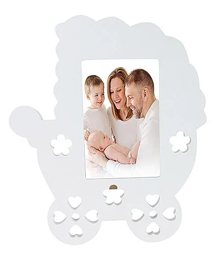 Babies Bloom Baby Pram Shaped Photo Frame - White