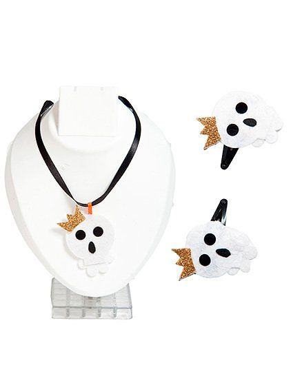 Lill Pumpkins Halloween Crown Skull Hairpins Necklace White