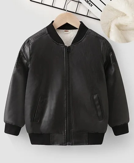 Buy Kookie Kids Full Sleeves Solid Leather Jacket Black for Boys