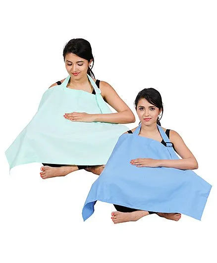 Lulamom Full Coverage Extra Wide Nursing Covers Pack of 2 - Light Sea Green Sky Blue
