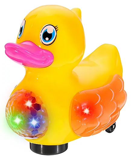 WISHKEY Plastic Duck Bump and Go Toy for Kids, Battery Operated Duck Toy  with Flashing lights and Music, Musical Toy for Toddlers with Moving Wings, 