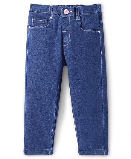 Babyhug Full Length Denim Washed Jeans with Stretch - Dark Blue