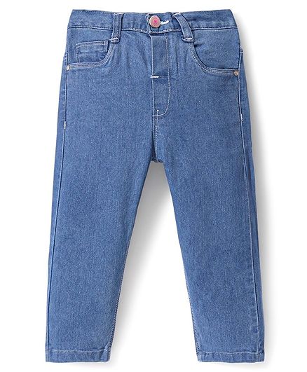 Babyhug Full Length Denim Washed Jeans with Stretch - Medium Blue