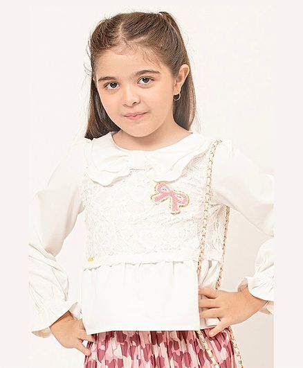 One Friday Full Sleeves Bow Detailed Top - Off White