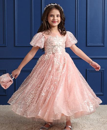 Mark & Mia Half Volume Sleeves Sequined Party Gown - Pink