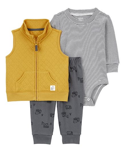 Carter's 3-Piece Yellow Construction Little Vest Set - Yellow