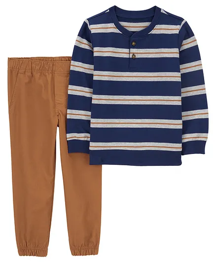 Buy Carter's Knit Full Sleeves Striped Henley Neck T-Shirt Solid