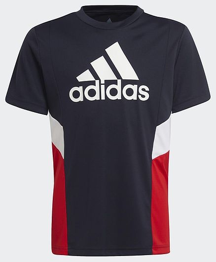 Adidas Kids Knitted Half Sleeves T-Shirt Logo Print - Navy Blue