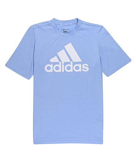 Adidas Kids Cotton Knit Half Sleeves T-Shirt Logo Print - Sky Blue