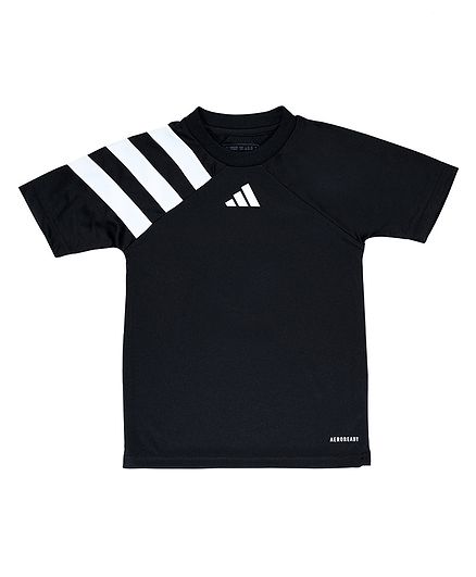 Adidas Kids Knitted Raglan Half Sleeves T-Shirt Logo Print - Black